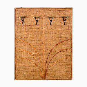 Italian Coat Rack in Rattan, Bamboo and Brass attributed to Olaf Von Bohr for Vivai Del Sud, Italy, 1960s