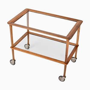 Mid-Century Italian Bar Cart in Walnut and Glass attributed to Cesare Lacca for Cesare Lacca, Italy, 1960s