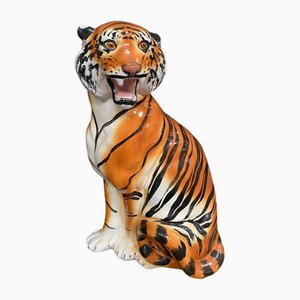 Tiger Sculpture in Hand-Painted Ceramic, 1970s