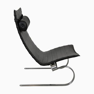 Pk-20 Lounge Chair in Black Aura Leather from Poul Kjærholm