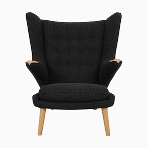 Papa Bear Chair aus Dunkelgrauem Hallingdal Stoff von Hans Wegner, 1980er