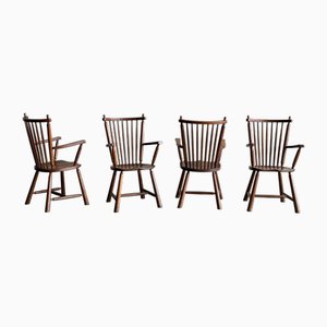 Mid-Century Oak Stick Back Chairs, Set of 4