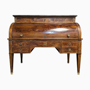 Louis XVI Style Cylinder Secretary in Flame Mahogany