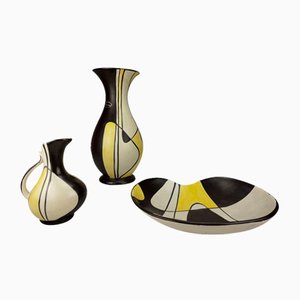 Bol et Vases avec Décor Florenz de Bay Keramik, 1957, Set de 3