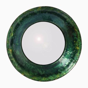 Green Forest Enameled Copper Mirror by Paolo De Poli, Italy, 1956