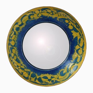 Yellow and Sky Blue Enameled Copper Mirror by Paolo De Poli, Italy, 1956