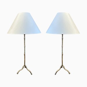 French Faux Bamboo Brass Table Lamps, 1960s, Set of 2
