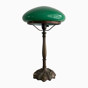 Art Deco Table or Desk Lamp with Green Glass Shade, France, 1930s