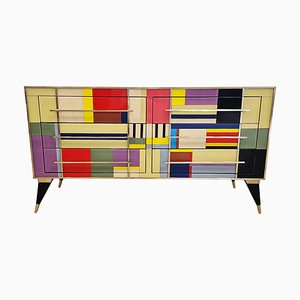 Commode with Six Drawers in Multicolor Murano Glass Glass, 1980s