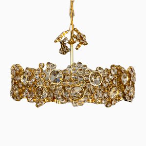 Chandelier in Gold-Plated Brass & Crystal from Palwa, 1970s