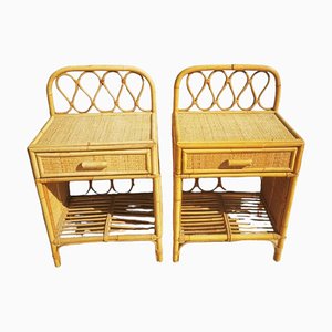 Vintage Spanish Bamboo and Wicker Tables, Set of 2
