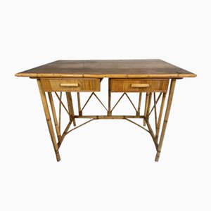Französischer Schreibtisch aus Bambus & Schilfrohr, 1950er