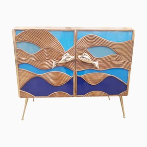 Glass and Bamboo Sideboard, 1980s