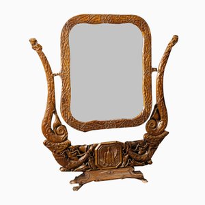 French Art Nouveau Style Cheval Mirror in Beech Wood, 1960s