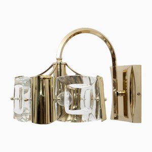 Mid-Century Modern Italian Glass and Brass Sconces attributed to Oscar Torlasco for Stilkronen, 1960s, Set of 2