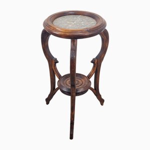 French Round Side or Plant Table in Wood and Marble, 1930s