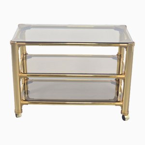 Hollywood Regency Bar Cart in Brass and Glass, Italy, 1970s