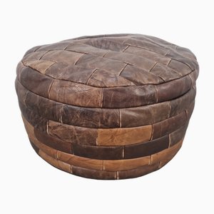 Leather Patchwork Pouf or Ottoman, 1960s