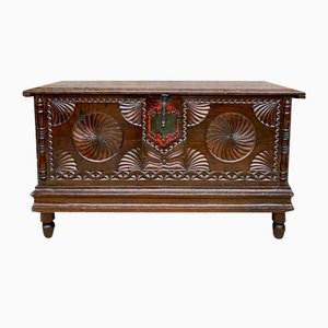 Antique Spanish Baroque Walnut Trunk with Carved Frame, 1890s