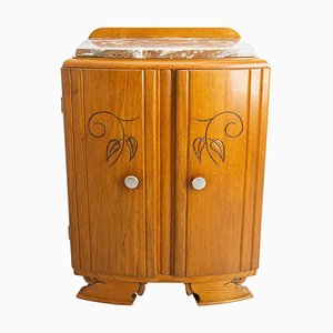 Small Mid-Century French Oak Cabinet with Marble Top, 1960s