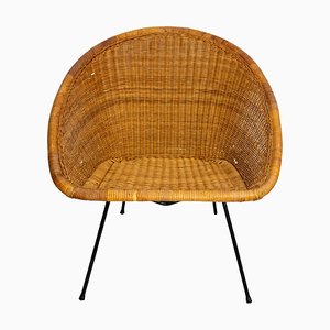 French Wicker Shell Armchair on Metal Base, 1960s