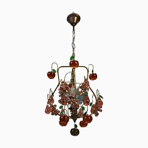 Lámpara de araña italiana veneciana con frutas de cristal de Murano, años 50