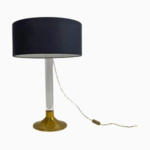 Italian Table Lamp in Acrylic Glass, Brass, Ceramic and Black Fabric, 1960s