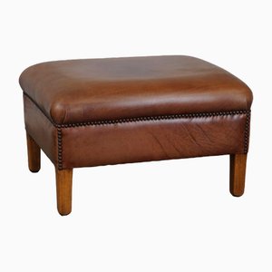 English Style Cognac Leather Pouf