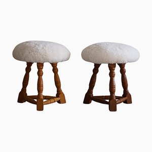 Tabourets Tripodes Modernes avec Sièges en Laine d'Agneau, Danemark, 1950s, Set de 2