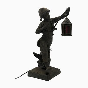 Lámpara de noche óptica de bronce Niño con ganso, París