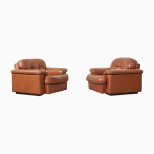Cognac Leather Arizona Easy Chairs attributed to Vavassori, Monza, Italy, 1970s, Set of 2