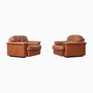 Set of Cognac Leather Arizona Easy Chairs attributed to Vavassori, Monza, Italy, 1970s