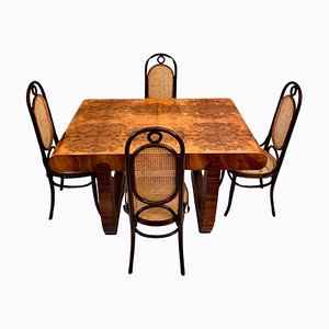 Art Deco Dining Room Set with Thonet 207 Chairs, 1930s, Set of 5