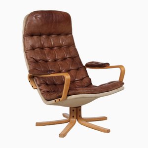 Swedish Mona Roto Swivel Chair in Beech and Cognac Colored Leather from Sam Larsson, 1970s