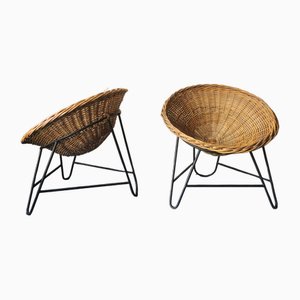 Mid-Century Bamboo and Iron Pod Chairs, Set of 2