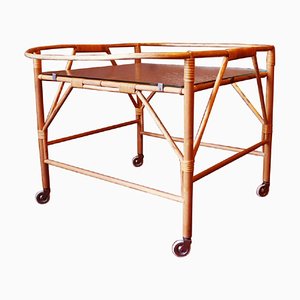 Bamboo and Frosted Glass Fine Serving Trolley, 1960