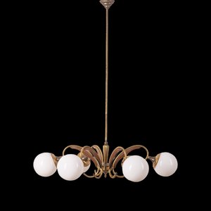 Italian Hanging Light in Gilt Brass and Glass, 1950s