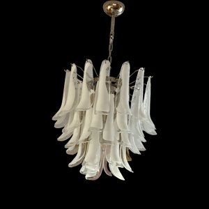 White Murano Glass Chandelier in the style of Mazzega