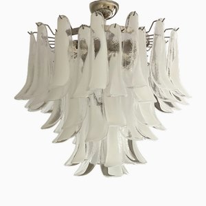 Lampadario grande in vetro di Murano bianco