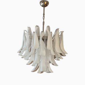 Lámpara de araña vintage de cristal de Murano blanco