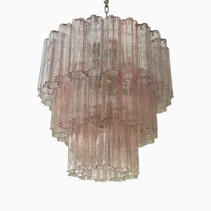 Lampadario tubolare di Murano rosa