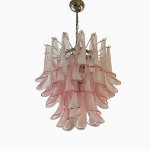 Lámpara de araña de cristal de Murano rosa al estilo de Mazzega