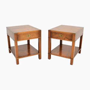 Yew Wood Military Campaign Side Tables, 1950s, Set of 2
