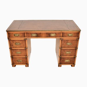 Yew Wood Military Campaign Pedestal Desk, 1950s