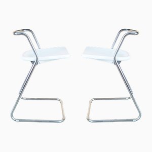 Set of White Plastic and Chrome-Plated Metal Stools by C. Salocchi for Alberti, 1970s