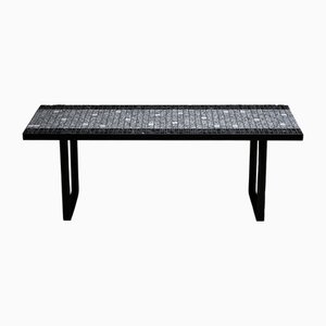 Italian Coffee Table on Flat Black Metal Frame with Black and White Mosaic Top, 1980s