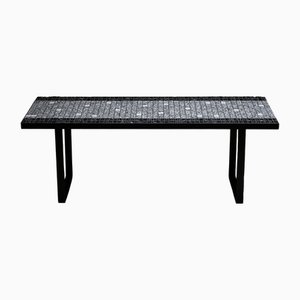 Table Basse avec Structure en Métal Noir et Plateau en Mosaïque Noire et Blanche, Italie, 1980s