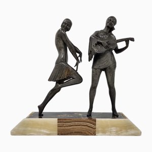 Sculpture Enrique Molins-Balleste, Danseuse et Musicien Art Déco, 1920s, Métal