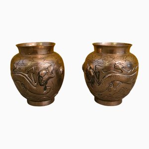 Jarrones asiáticos de bronce, de principios del siglo XX. Juego de 2