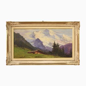 Bentivoglio, Paysage de Montagne, 1930, Huile sur Toile, Encadrée